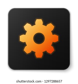 Orange glowing Gear icon isolated on white background. Cogwheel gear settings sign. Cog symbol. Flat design. Black square button. Vector Illustration