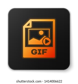 Orange glowing GIF file document icon. Download gif button icon isolated on white background. GIF file symbol. Black square button. Vector Illustration
