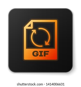 Orange glowing GIF file document icon. Download gif button icon isolated on white background. GIF file symbol. Black square button. Vector Illustration