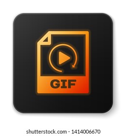 Orange glowing GIF file document icon. Download gif button icon isolated on white background. GIF file symbol. Black square button. Vector Illustration