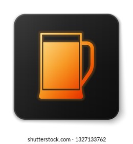 Orange glowing Glass of beer icon isolated on white background. Black square button. Vector Illustration