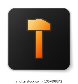 Orange glowing Hammer icon isolated on white background. Tool for repair. Black square button. Vector Illustration