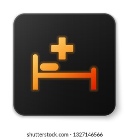 Orange glowing Hospital Bed with Medical symbol of the Emergency - Star of Life icon isolated on white background. Black square button. Vector Illustration