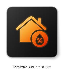 Orange glowing House humidity icon isolated on white background. Weather and meteorology, thermometer symbol. Black square button. Vector Illustration