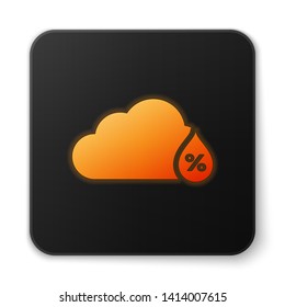 Orange glowing Humidity icon isolated on white background. Weather and meteorology, cloud, thermometer symbol. Black square button. Vector Illustration