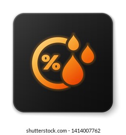 Orange glowing Humidity icon isolated on white background. Weather and meteorology, thermometer symbol. Black square button. Vector Illustration