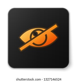 Orange glowing Invisible or hide icon isolated on white background. Black square button. Vector Illustration