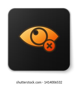 Orange glowing Invisible or hide icon isolated on white background. Black square button. Vector Illustration