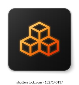 Orange glowing Isometric cube icon isolated on white background. Geometric cubes solid icon. 3D square sign. Box symbol. Black square button. Vector Illustration