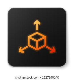 Orange glowing Isometric cube icon isolated on white background. Geometric cubes solid icon. 3D square sign. Box symbol. Black square button. Vector Illustration