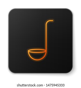 Orange glowing Kitchen ladle icon isolated on white background. Cooking utensil. Cutlery spoon sign. Black square button. Vector Illustration