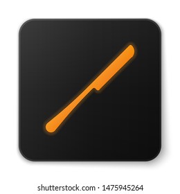 Orange glowing Knife icon isolated on white background. Cutlery symbol. Black square button. Vector Illustration