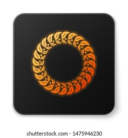 Orange glowing Laurel wreath icon isolated on white background. Triumph symbol. Black square button. Vector Illustration