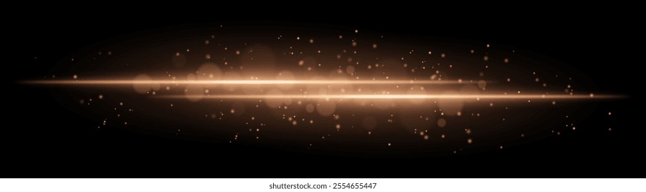 Orange glowing line beam. Horizontal light beam with sparkling particles, radiant golden glow, abstract illumination, decorative lighting effect, warm and vibrant design
