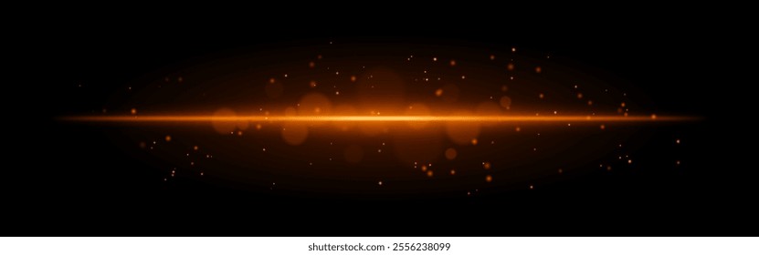 Orange glowing line icon. Vibrant horizontal beam, illuminated particles, abstract light effect, futuristic energy, minimalistic decor, dynamic modern design, radiant visual