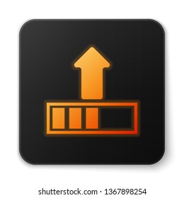 Orange glowing Loading icon isolated on white background. Upload in progress. Progress bar icon. Black square button. Vector Illustration