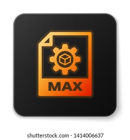Orange glowing MAX file document icon. Download max button icon isolated on white background. MAX file symbol. Black square button. Vector Illustration