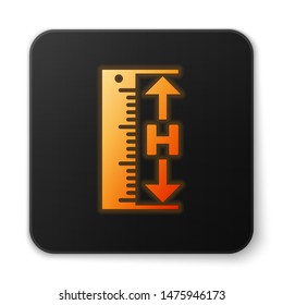 Orange glowing The measuring height and length icon isolated on white background. Ruler, straightedge, scale symbol. Black square button. Vector Illustration