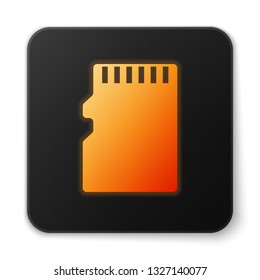 Orange glowing Micro SD memory card icon isolated on white background. Black square button. Vector Illustration