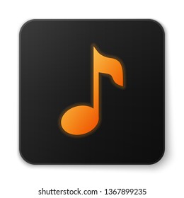 Orange glowing Music note, tone icon isolated on white background. Black square button. Vector Illustration