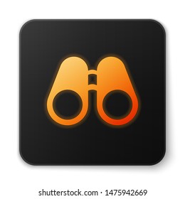 Orange glowing neon Binoculars icon isolated on white background. Find software sign. Spy equipment symbol. Black square button. Vector Illustration