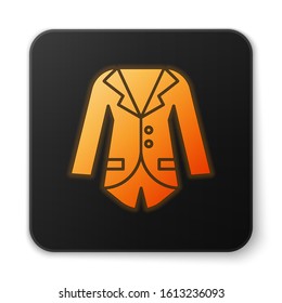 Orange glowing neon Blazer or jacket icon isolated on white background. Black square button. Vector Illustration
