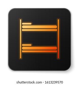 Orange glowing neon Bunk bed icon isolated on white background. Black square button. Vector Illustration