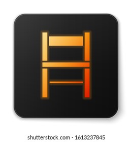 Orange glowing neon Chair icon isolated on white background. Black square button. Vector Illustration