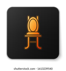 Orange glowing neon Chair icon isolated on white background. Black square button. Vector Illustration