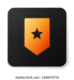 Orange glowing neon Chevron icon isolated on white background. Military badge sign. Black square button. Vector Illustration