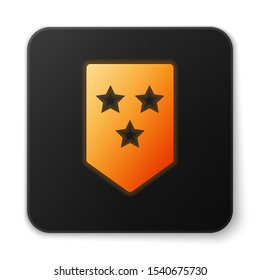 Orange glowing neon Chevron icon isolated on white background. Military badge sign. Black square button. Vector Illustration