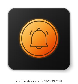 Orange glowing neon Circle button and chat notification icon isolated on white background. New message, dialog, chat, social network notification. Black square button. Vector Illustration