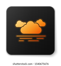 Orange glowing neon Cloud icon isolated on white background. Black square button. Vector Illustration