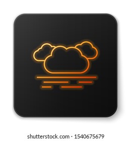 Orange glowing neon Cloud icon isolated on white background. Black square button. Vector Illustration