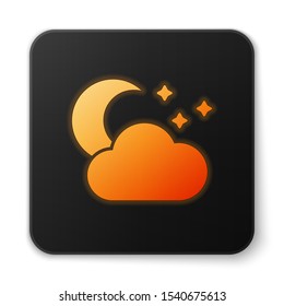Orange glowing neon Cloud with moon and stars icon isolated on white background. Cloudy night sign. Sleep dreams symbol. Night or bed time sign. Black square button. Vector Illustration