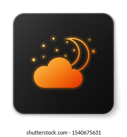 Orange glowing neon Cloud with moon and stars icon isolated on white background. Cloudy night sign. Sleep dreams symbol. Night or bed time sign. Black square button. Vector Illustration