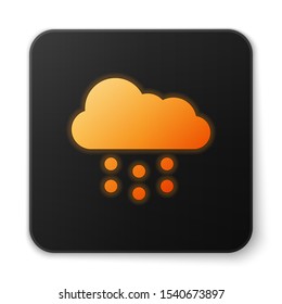 Orange glowing neon Cloud with snow icon isolated on white background. Cloud with snowflakes. Single weather icon. Snowing sign. Black square button. Vector Illustration