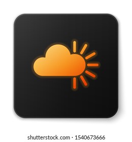 Orange glowing neon Cloudy icon isolated on white background. Black square button. Vector Illustration