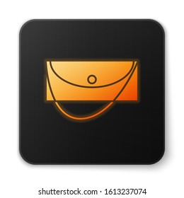 Orange glowing neon Clutch bag icon isolated on white background. Women clutch purse. Black square button. Vector Illustration