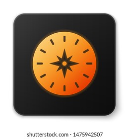 Orange glowing neon Compass icon isolated on white background. Windrose navigation symbol. Wind rose sign. Black square button. Vector Illustration