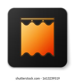 Orange glowing neon Curtains icon isolated on white background. Black square button. Vector Illustration