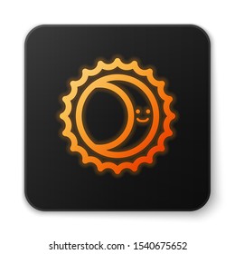 Orange glowing neon Eclipse of the sun icon isolated on white background. Total sonar eclipse. Black square button. Vector Illustration