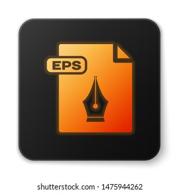 Orange glowing neon EPS file document. Download eps button icon isolated on white background. EPS file symbol. Black square button. Vector Illustration