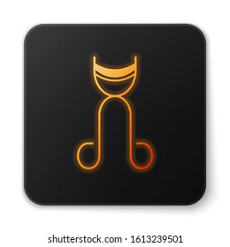 Orange glowing neon Eyelash curler icon isolated on white background. Makeup tool sign. Black square button. Vector Illustration