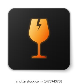 Orange glowing neon Fragile broken glass symbol for delivery boxes icon isolated on white background. Black square button. Vector Illustration