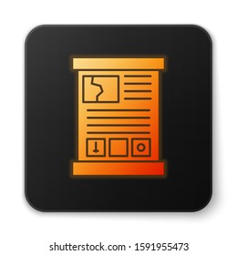Orange glowing neon Game guide icon isolated on white background. User manual, instruction, guidebook, handbook. Black square button. Vector Illustration