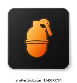Orange glowing neon Hand grenade icon isolated on white background. Bomb explosion. Black square button. Vector Illustration