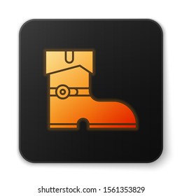 Orange glowing neon Leather pirate boots icon isolated on white background. Black square button. Vector Illustration