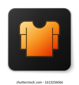 Orange glowing neon Long sleeve shirt icon isolated on white background. Black square button. Vector Illustration