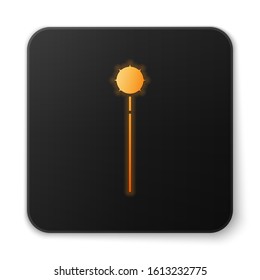 Orange glowing neon Medieval chained mace ball icon isolated on white background. Medieval weapon. Black square button. Vector Illustration